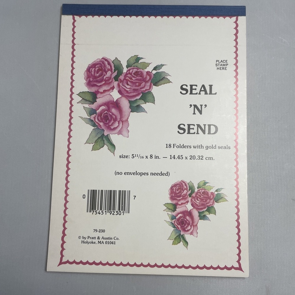 PRATT & AUSTIN Seal N Send Foldover Note Set 11 Notes 24 Gold Seals Pink Roses